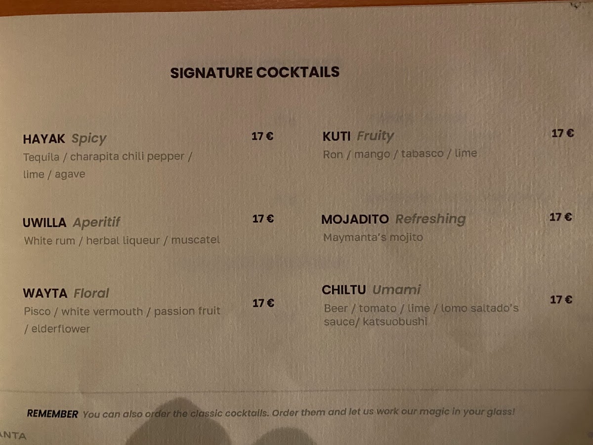 Menu - Maymanta | Barcelona photo 2